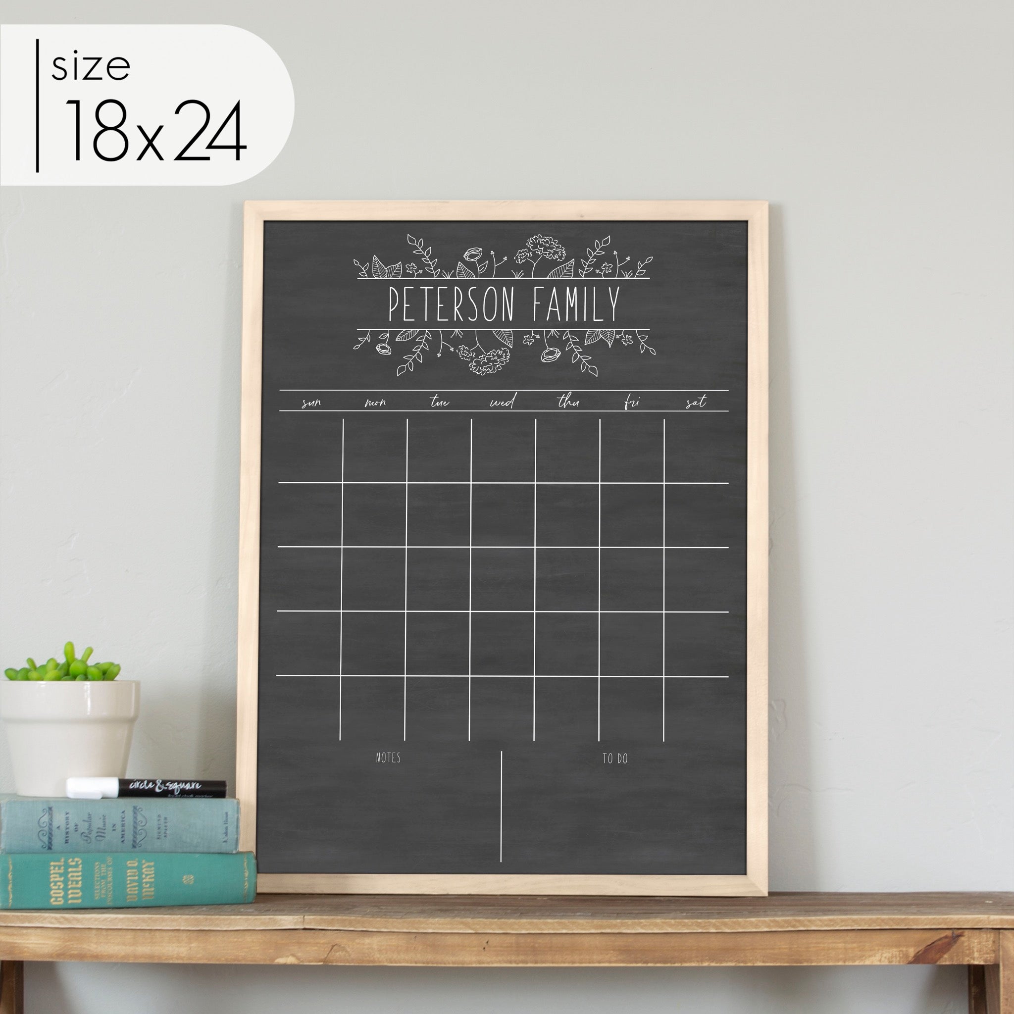 Monthly Framed Chalkboard Calendar + 2 sections | Vertical Lucy