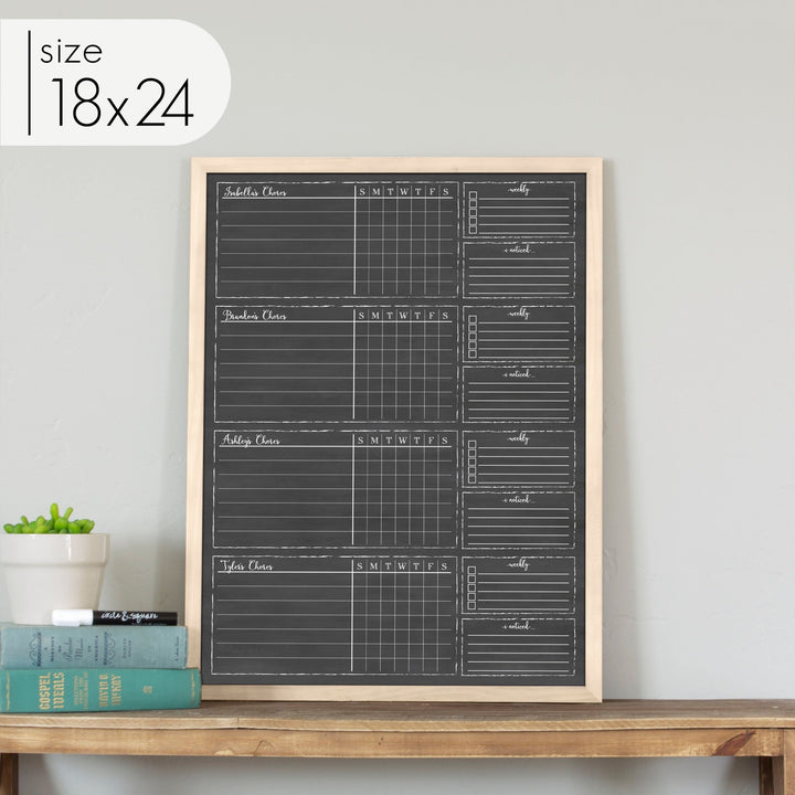 4 Person Framed Chalkboard Chore Chart  | Vertical Knope