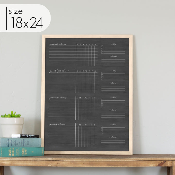 4 Person Framed Chalkboard Chore Chart  | Vertical Pennington