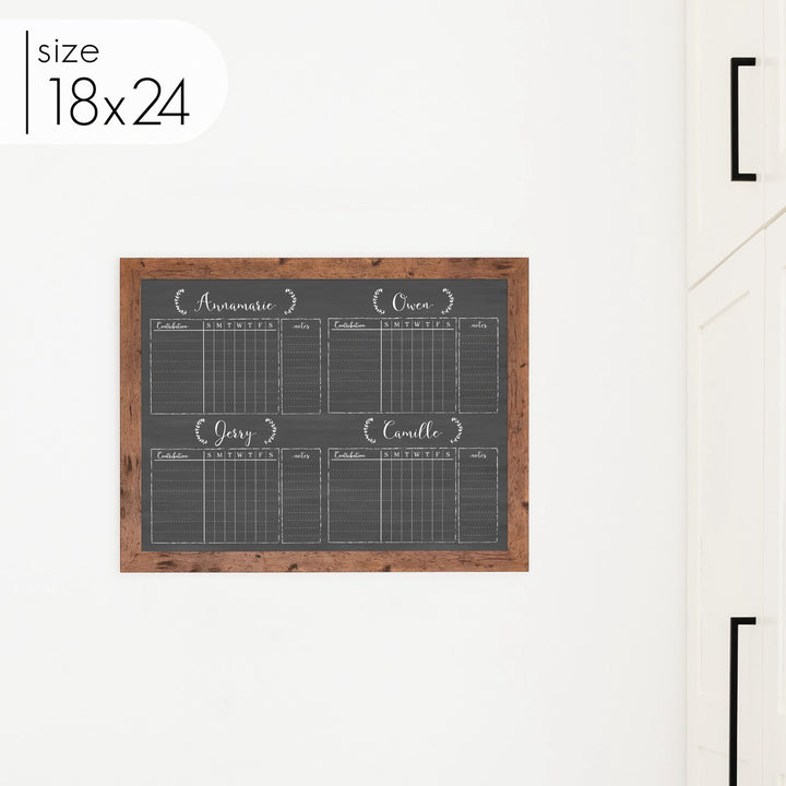 4 Person Framed Chore Chart Chalkboard | Horizontal Eagleton