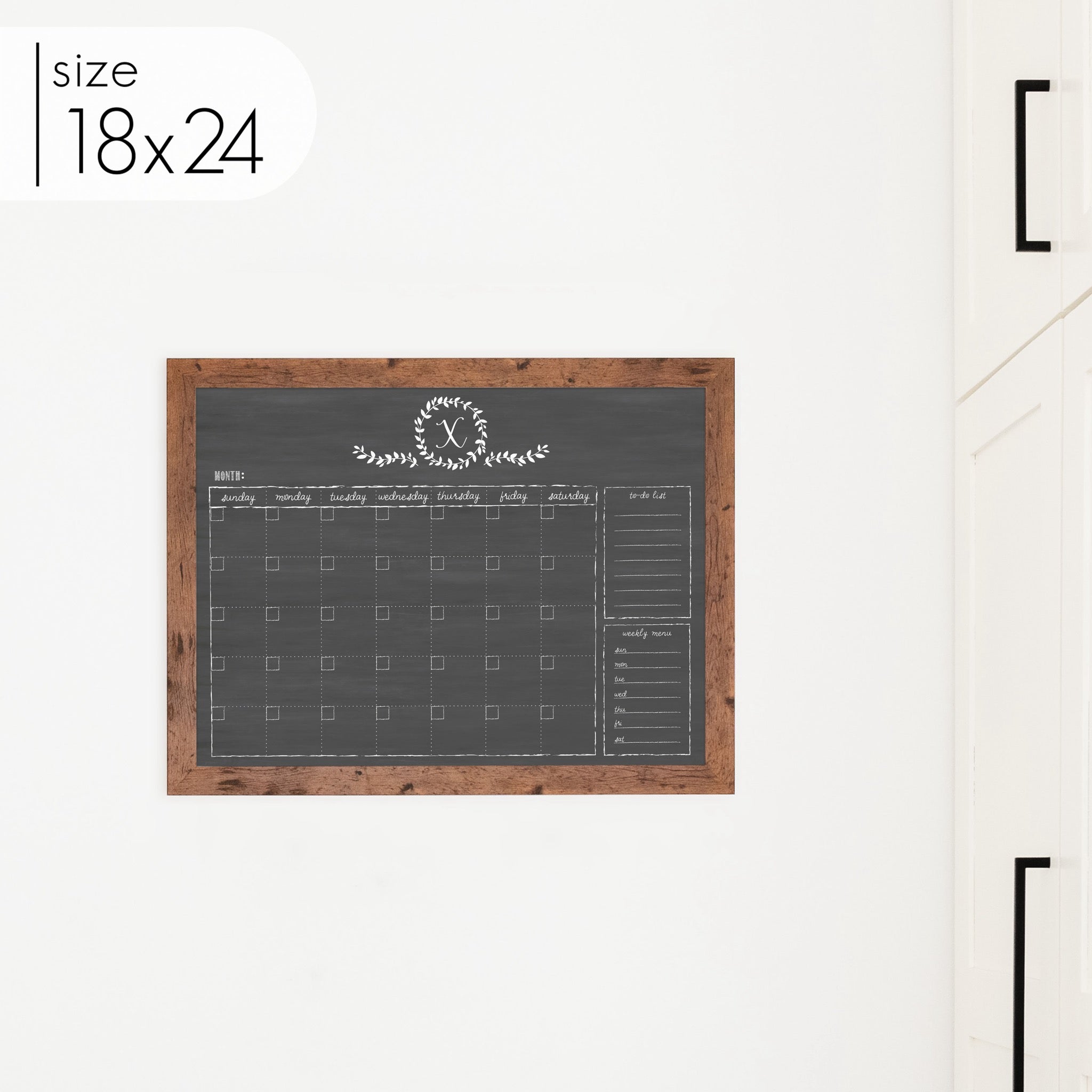 Monthly Framed Chalkboard Calendar + 2 sections | Horizontal Donna
