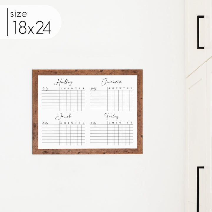 4 Person Framed Chore Chart Whiteboard | Horizontal Pennington