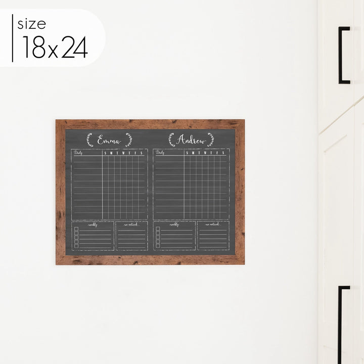 2 Person Framed Chalkboard Chore Chart  | Horizontal Eagleton