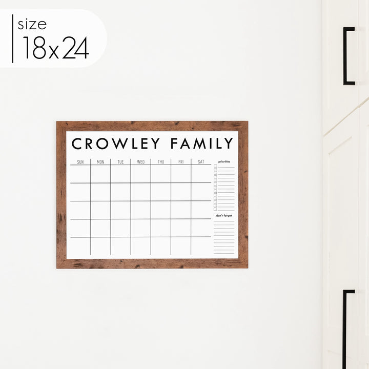 Monthly Framed Whiteboard Calendar + 2 sections | Horizontal Madi