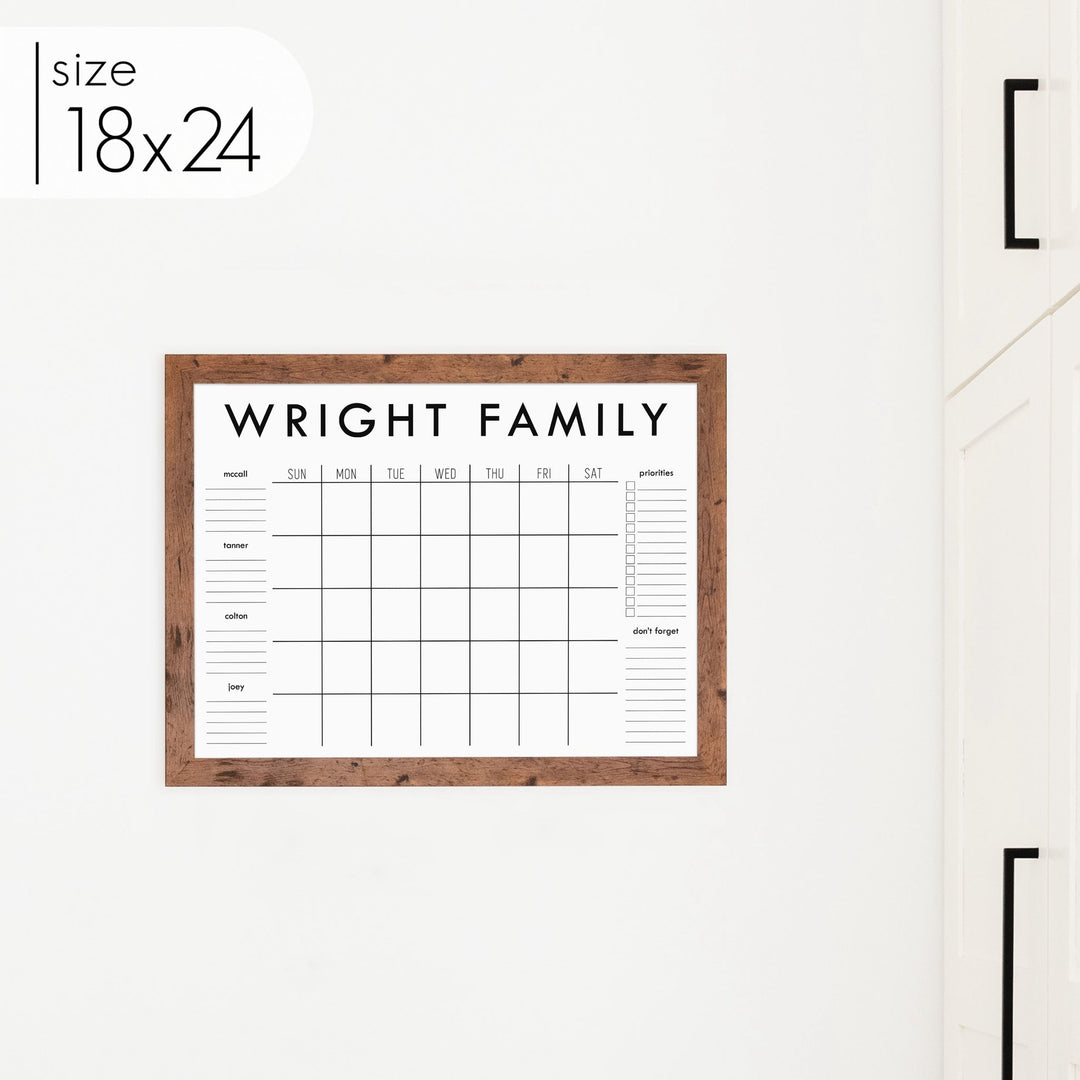 Monthly Framed Whiteboard Calendar + 6 sections | Horizontal Madi
