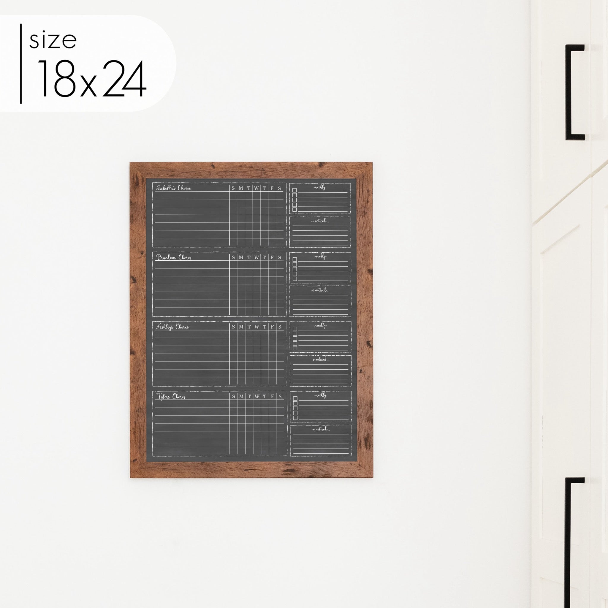 4 Person Framed Chalkboard Chore Chart  | Vertical Knope