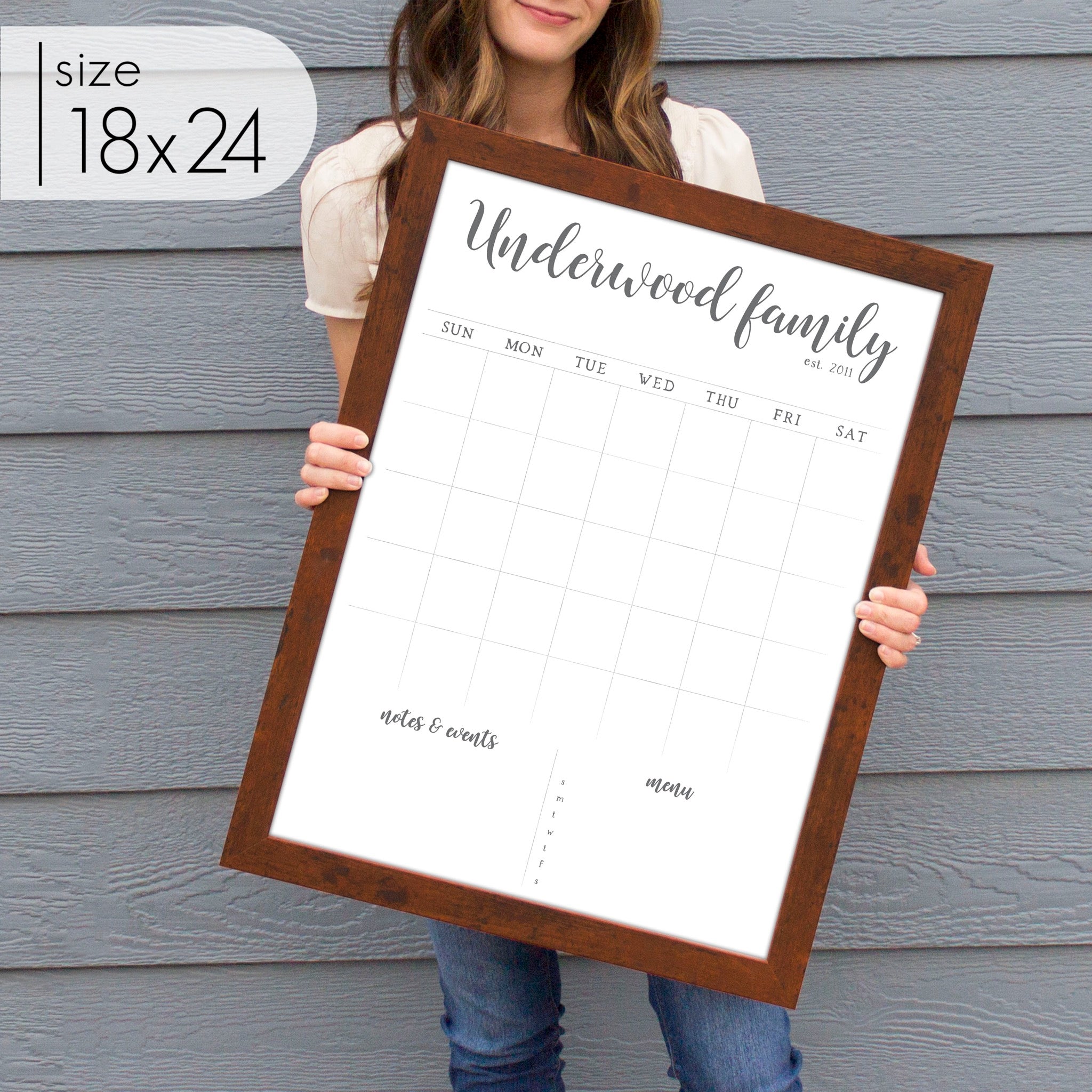 Monthly Framed Whiteboard Calendar + 2 sections | Vertical Perkins