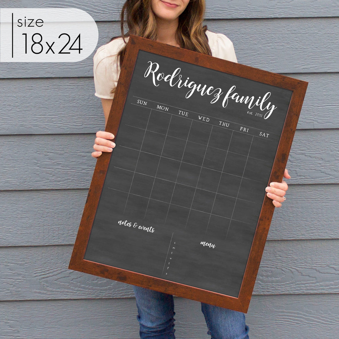 Monthly Framed Chalkboard Calendar + 2 sections | Vertical Perkins