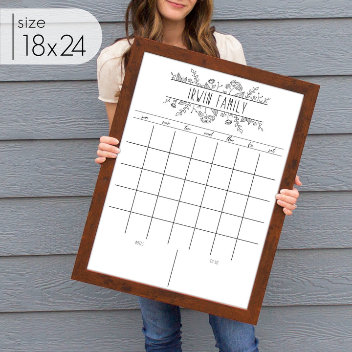 Monthly Framed Whiteboard Calendar + 2 sections | Vertical Lucy