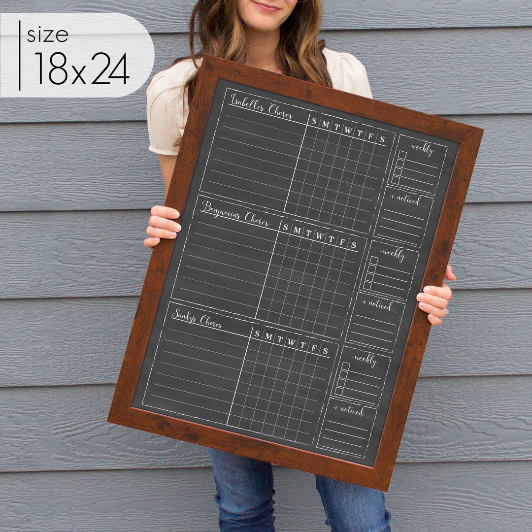 3 Person Framed Chalkboard Chore Chart  | Vertical Knope