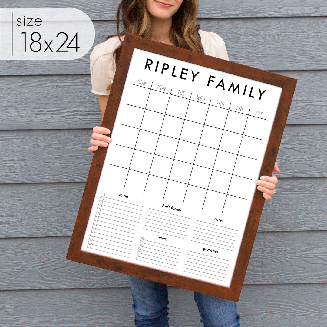 Monthly Framed Whiteboard Calendar + 5 sections | Vertical Madi