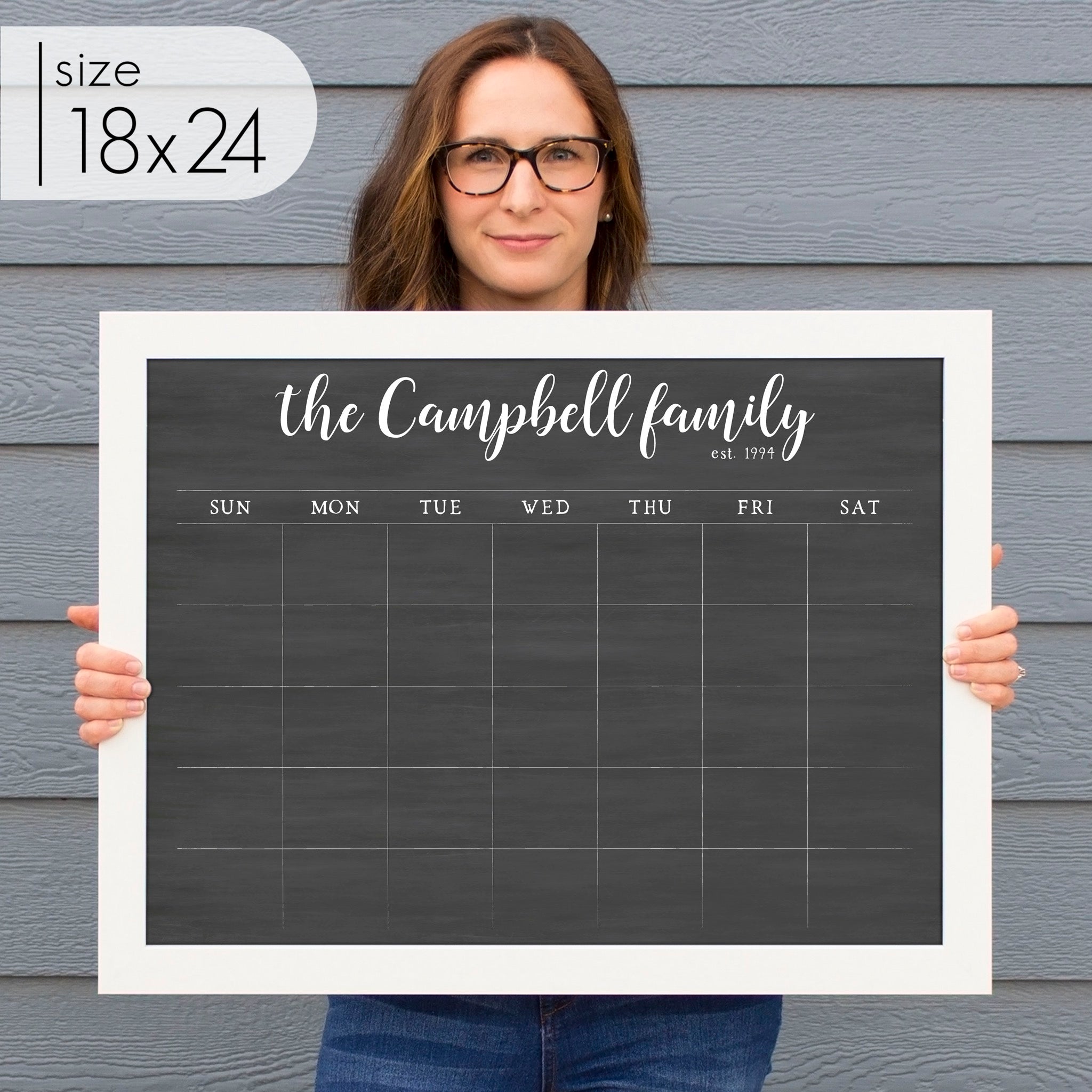 Monthly Framed Chalkboard Calendar | Horizontal Perkins
