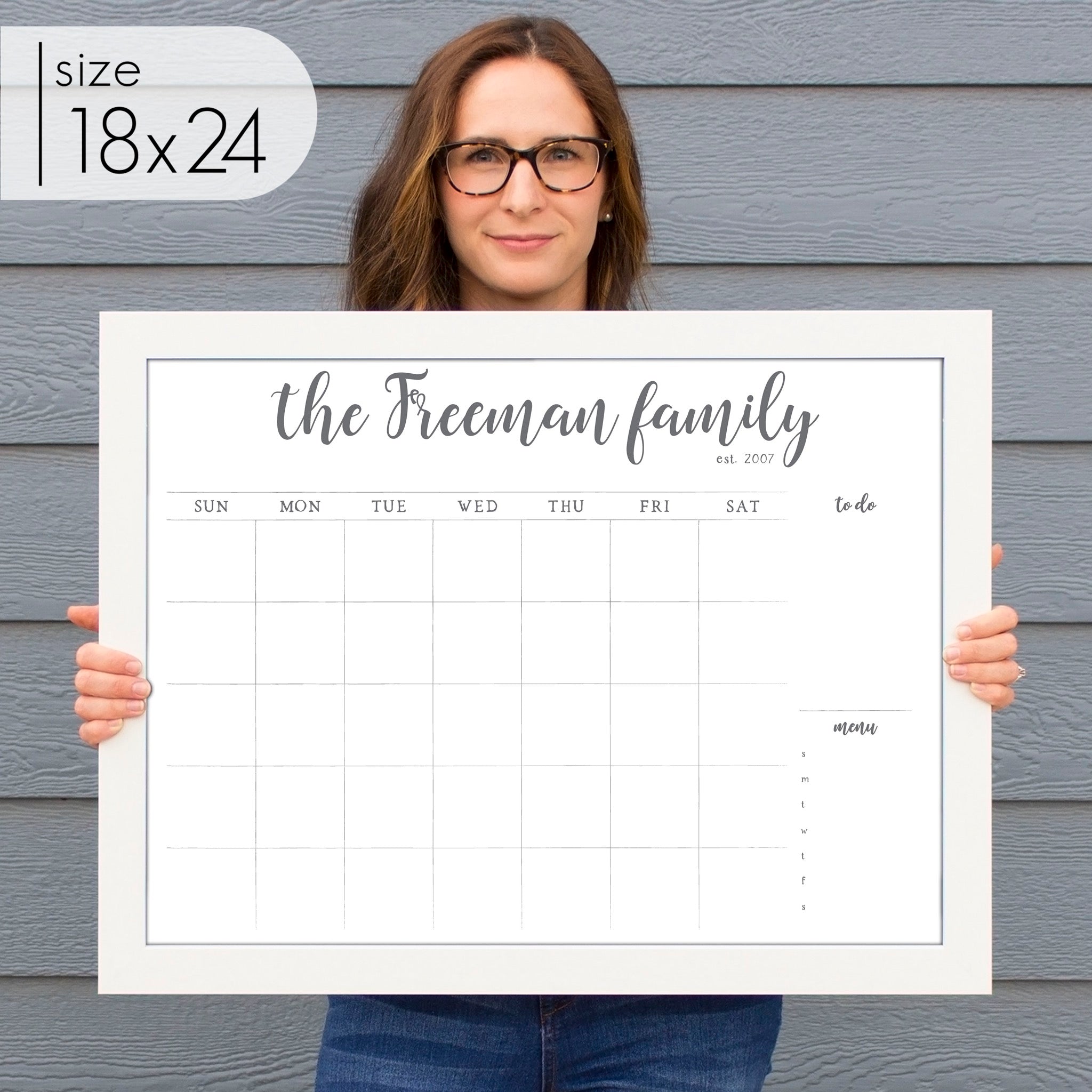 Monthly Framed Whiteboard Calendar + 2 sections | Horizontal Perkins