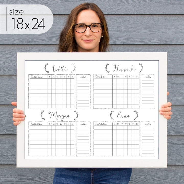 4 Person Framed Chore Chart Whiteboard | Horizontal Eagleton
