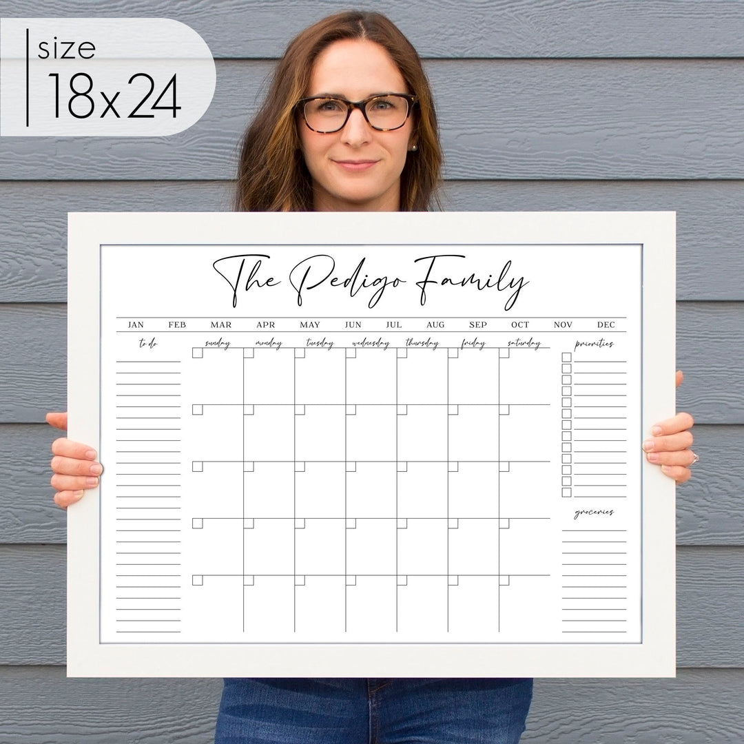 Monthly Framed Whiteboard Calendar + 3 sections | Horizontal Pennington