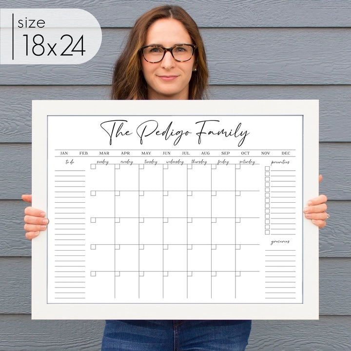 Monthly Framed Whiteboard Calendar + 3 sections | Horizontal Pennington