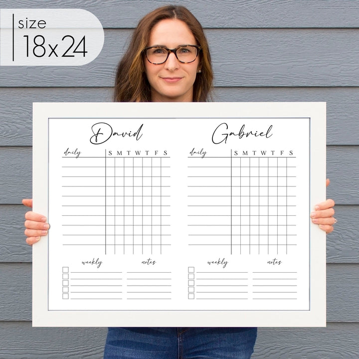 2 Person Framed Whiteboard Chore Chart  | Horizontal Pennington