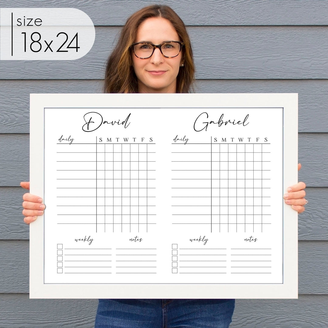 2 Person Framed Whiteboard Chore Chart  | Horizontal Pennington