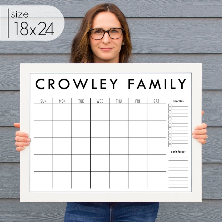 Monthly Framed Whiteboard Calendar + 2 sections | Horizontal Madi