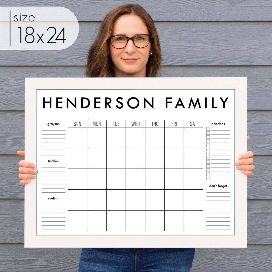 Monthly Framed Whiteboard Calendar + 5 sections | Horizontal Madi