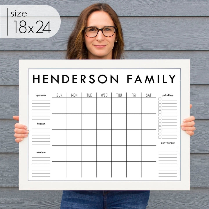 Monthly Framed Whiteboard Calendar + 5 sections | Horizontal Madi