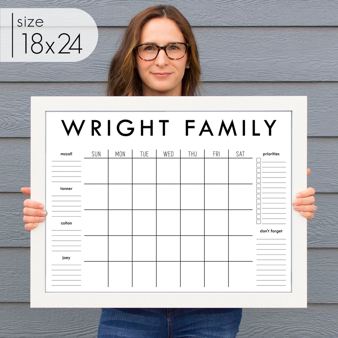 Monthly Framed Whiteboard Calendar + 6 sections | Horizontal Madi