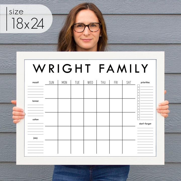 Monthly Framed Whiteboard Calendar + 6 sections | Horizontal Madi
