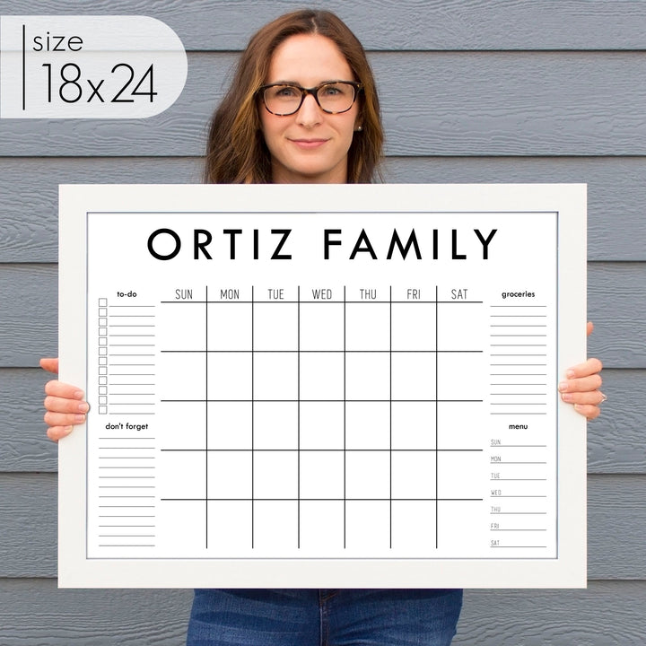 Monthly Framed Whiteboard Calendar + 4 sections | Horizontal Madi