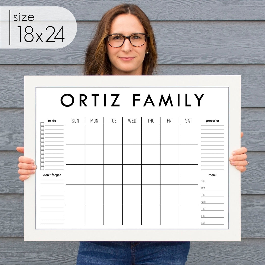 Monthly Framed Whiteboard Calendar + 4 sections | Horizontal Madi
