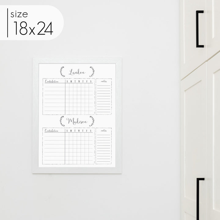 2 Person Framed Whiteboard Chore Chart  | Vertical Eagleton
