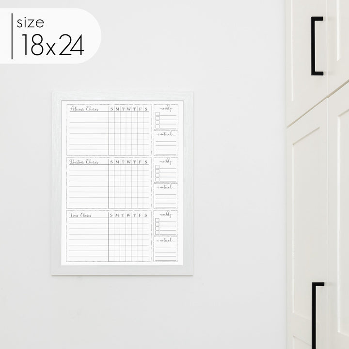 3 Person Framed Whiteboard Chore Chart  | Vertical Knope