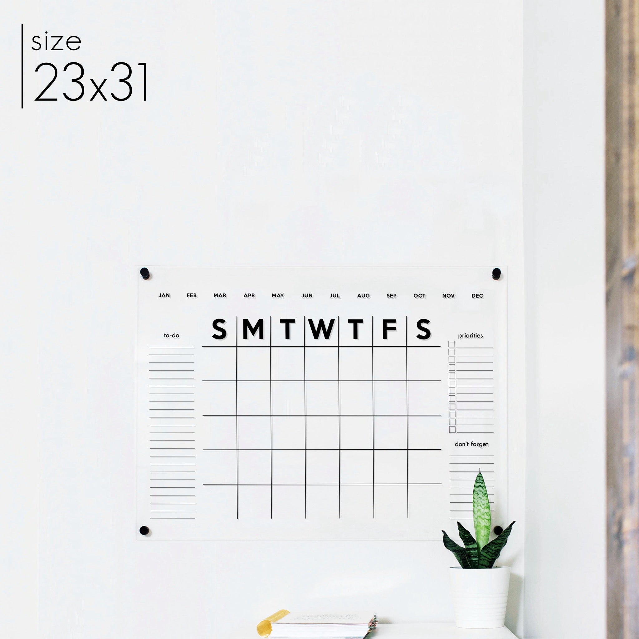 Monthly Acrylic Calendar + 3 Sections | Horizontal Minimalist