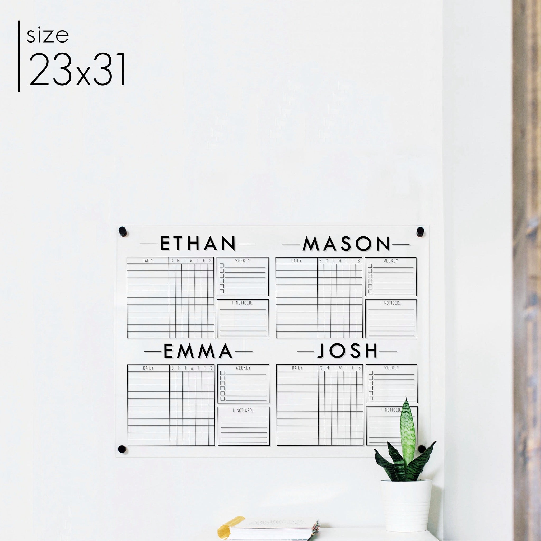 4 Person Acrylic Chore Chart | Horizontal Craig