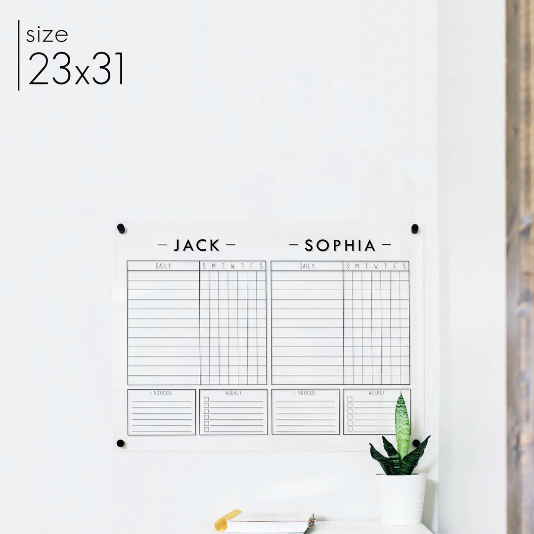 2 Person Acrylic Chore Chart | Horizontal Craig