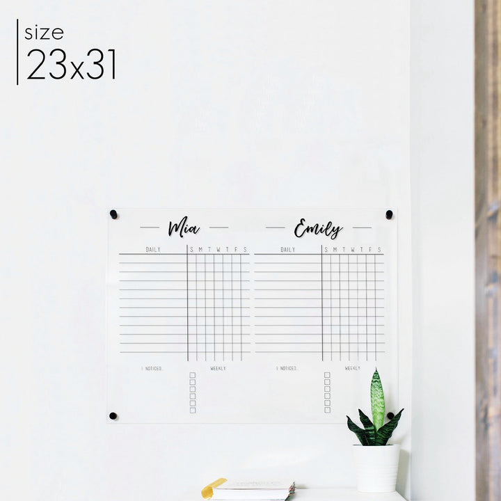2 Person Acrylic Chore Chart | Horizontal Traeger