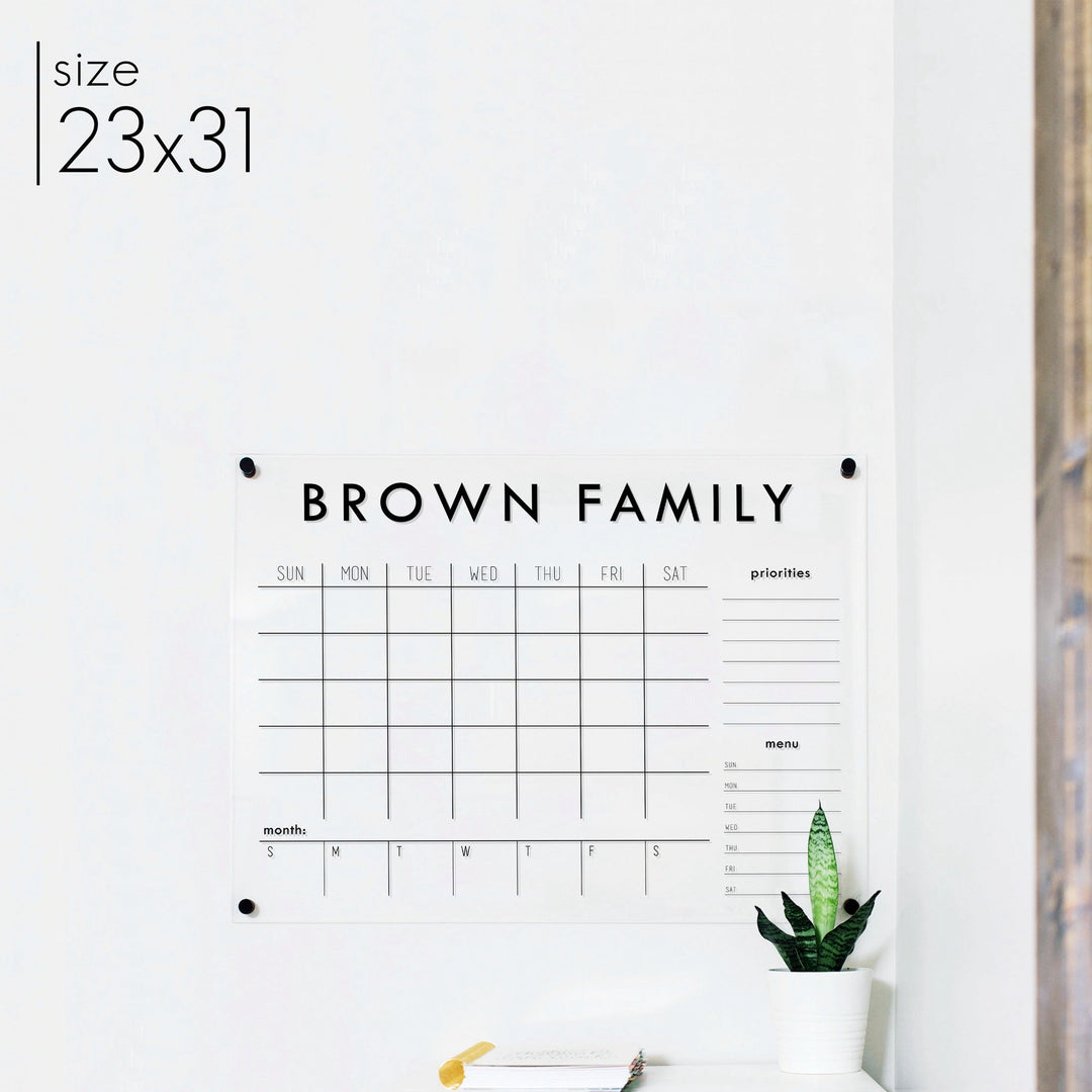 Week & Month Acrylic Calendar + 2 Sections | Horizontal Madi