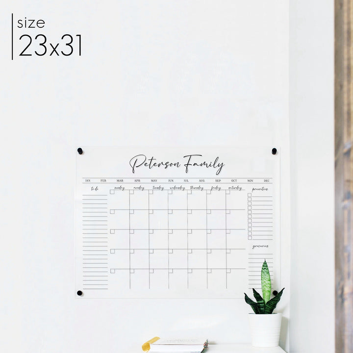 Monthly Acrylic Calendar + 3 Sections | Horizontal Pennington