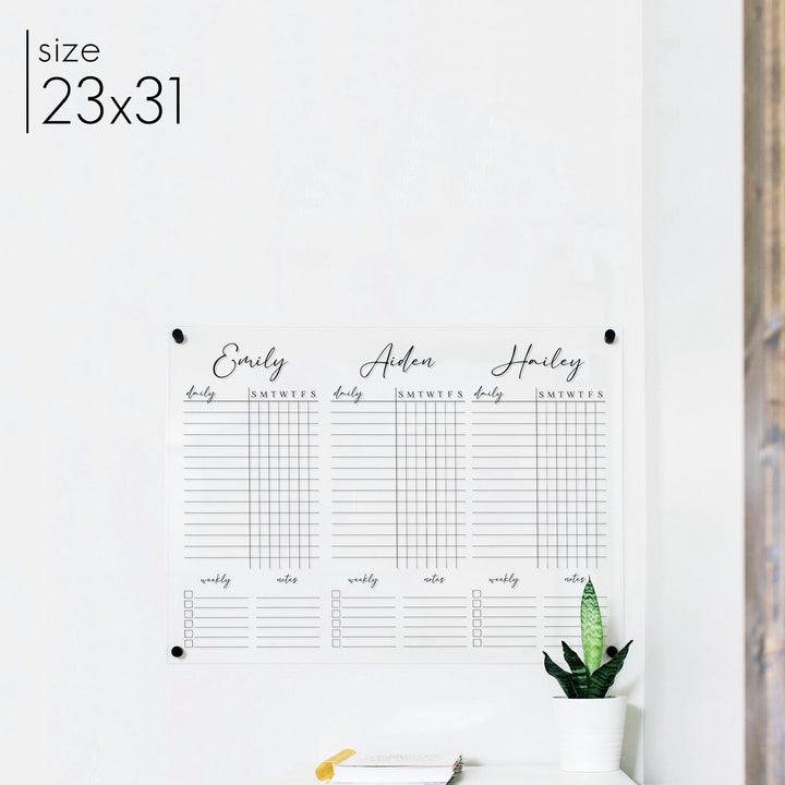 3 Person Acrylic Chore Chart | Horizontal Pennington