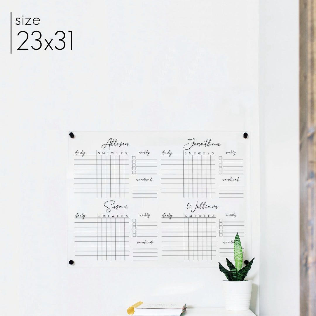 4 Person Acrylic Chore Chart | Horizontal Pennington