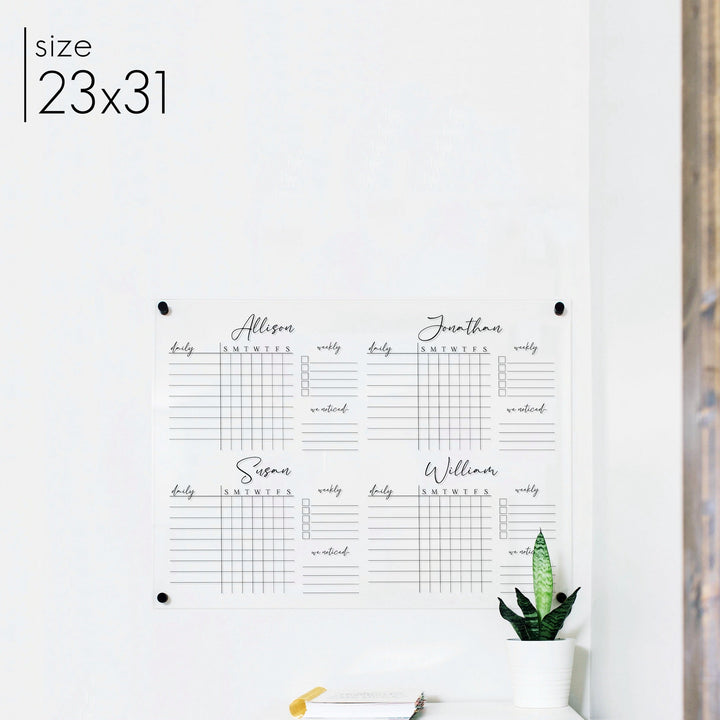 4 Person Acrylic Chore Chart | Horizontal Pennington