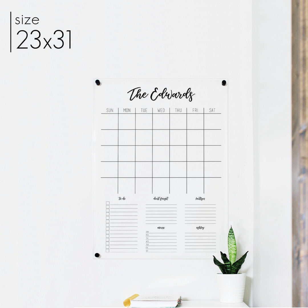 Monthly Acrylic Calendar + 5 Sections | Vertical Traeger