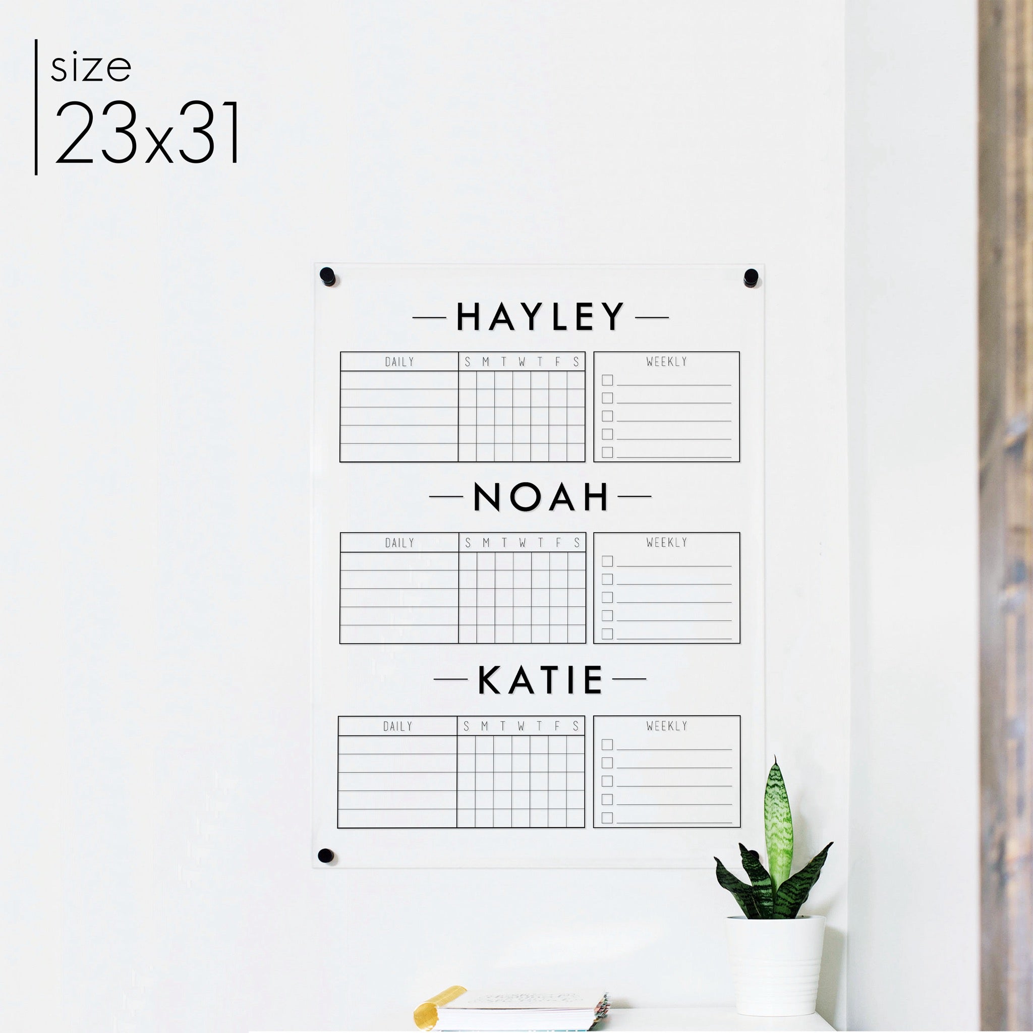 3 Person Acrylic Chore Chart | Vertical Craig