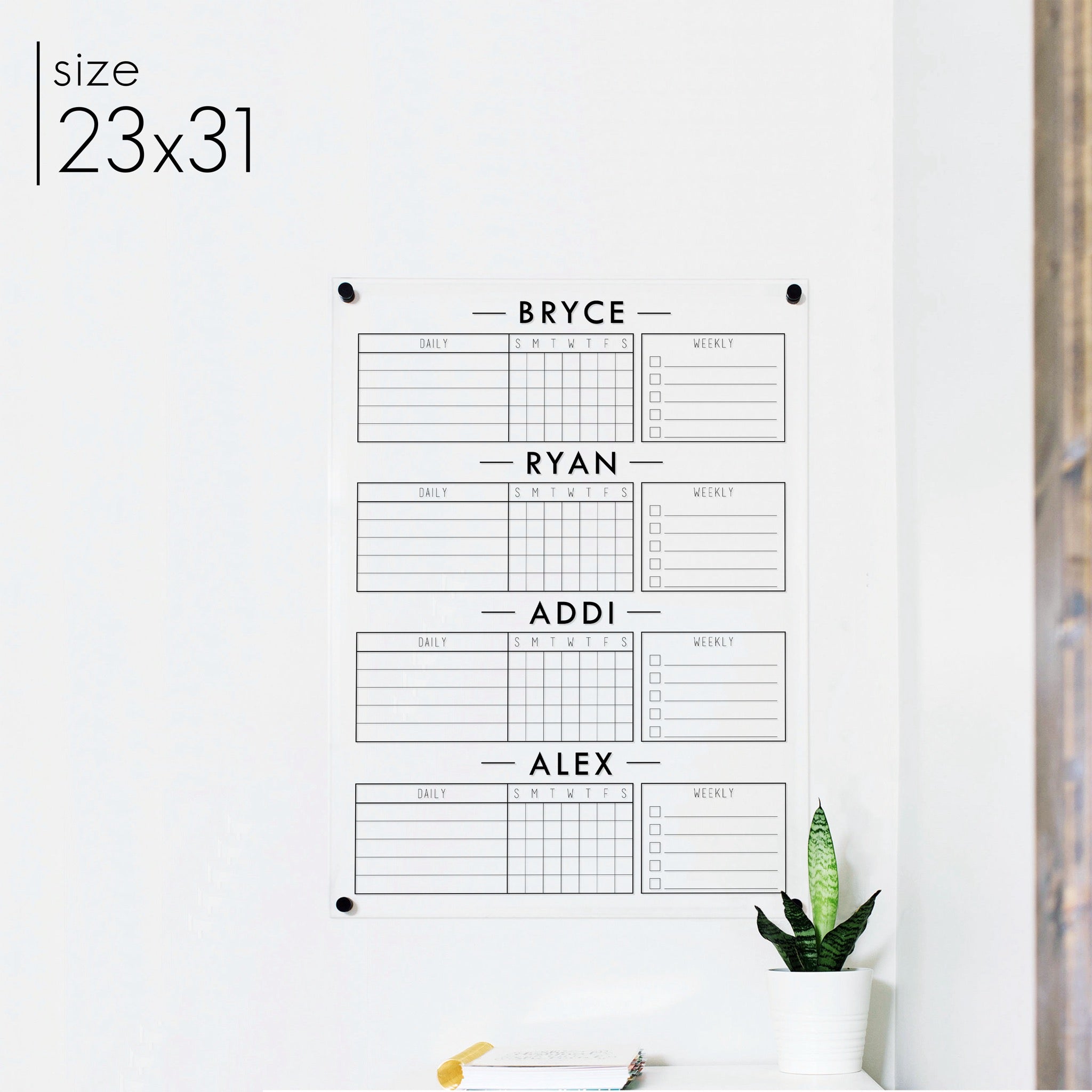 4 Person Acrylic Chore Chart | Vertical Craig