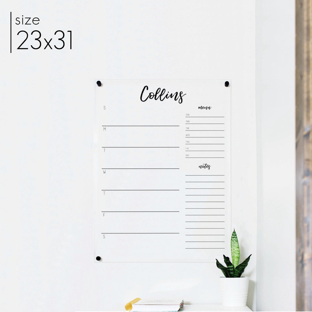 Weekly Acrylic Calendar + 2 Sections | Vertical Traeger