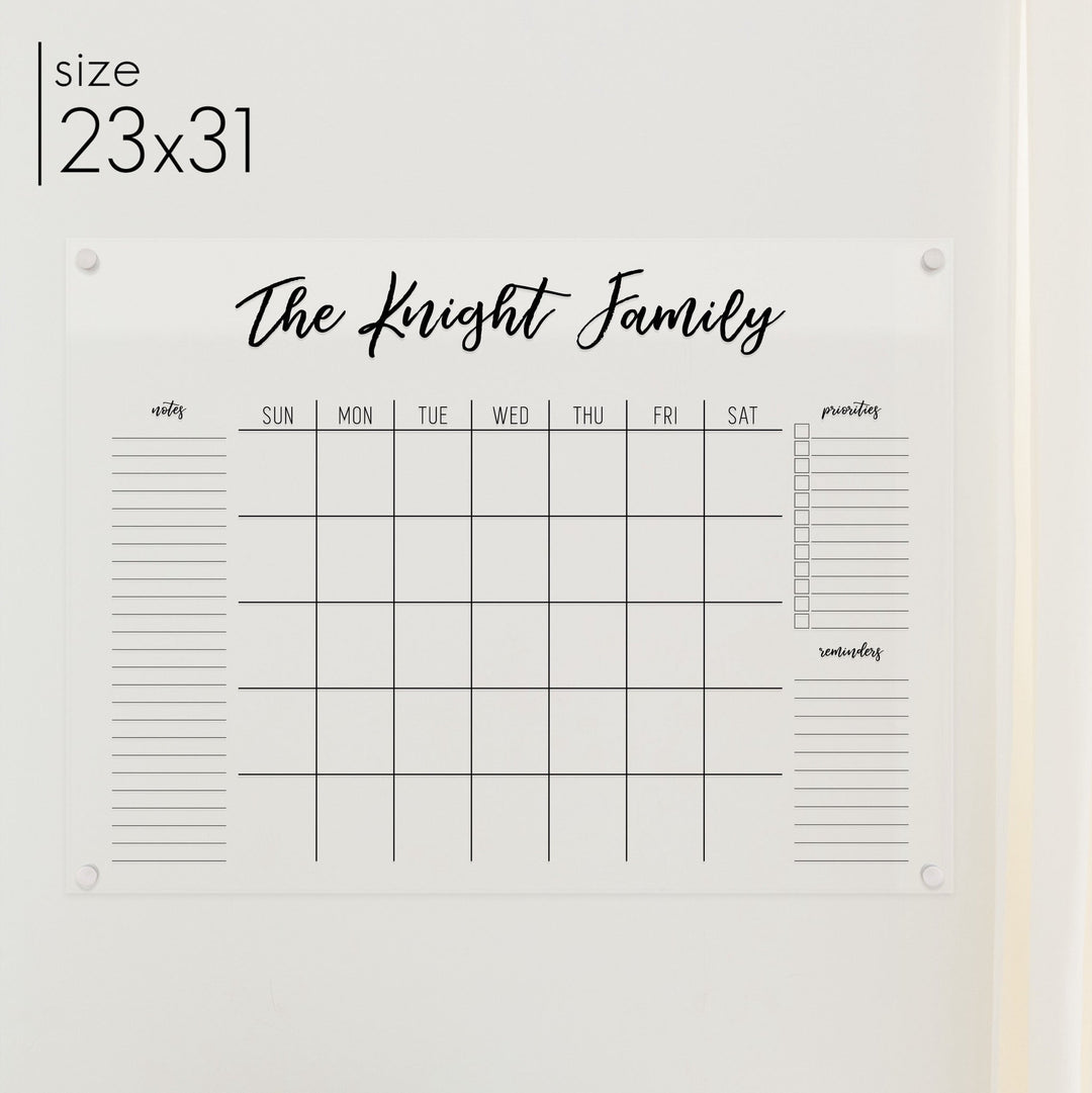 Monthly Acrylic Calendar + 3 Sections | Horizontal Traeger