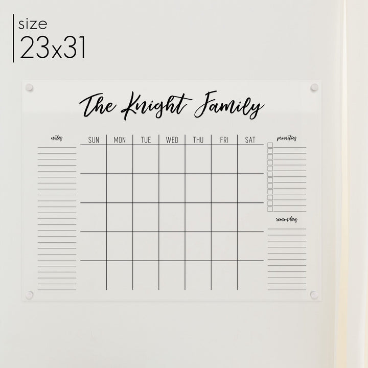 Monthly Acrylic Calendar + 3 Sections | Horizontal Traeger