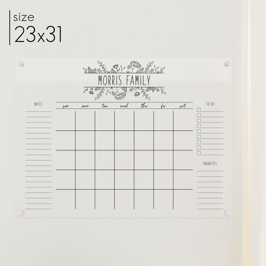 Monthly Acrylic Calendar + 3 Sections | Horizontal Lucy
