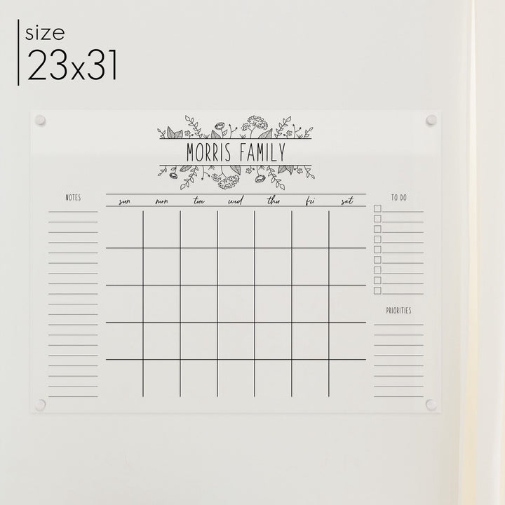 Monthly Acrylic Calendar + 3 Sections | Horizontal Lucy