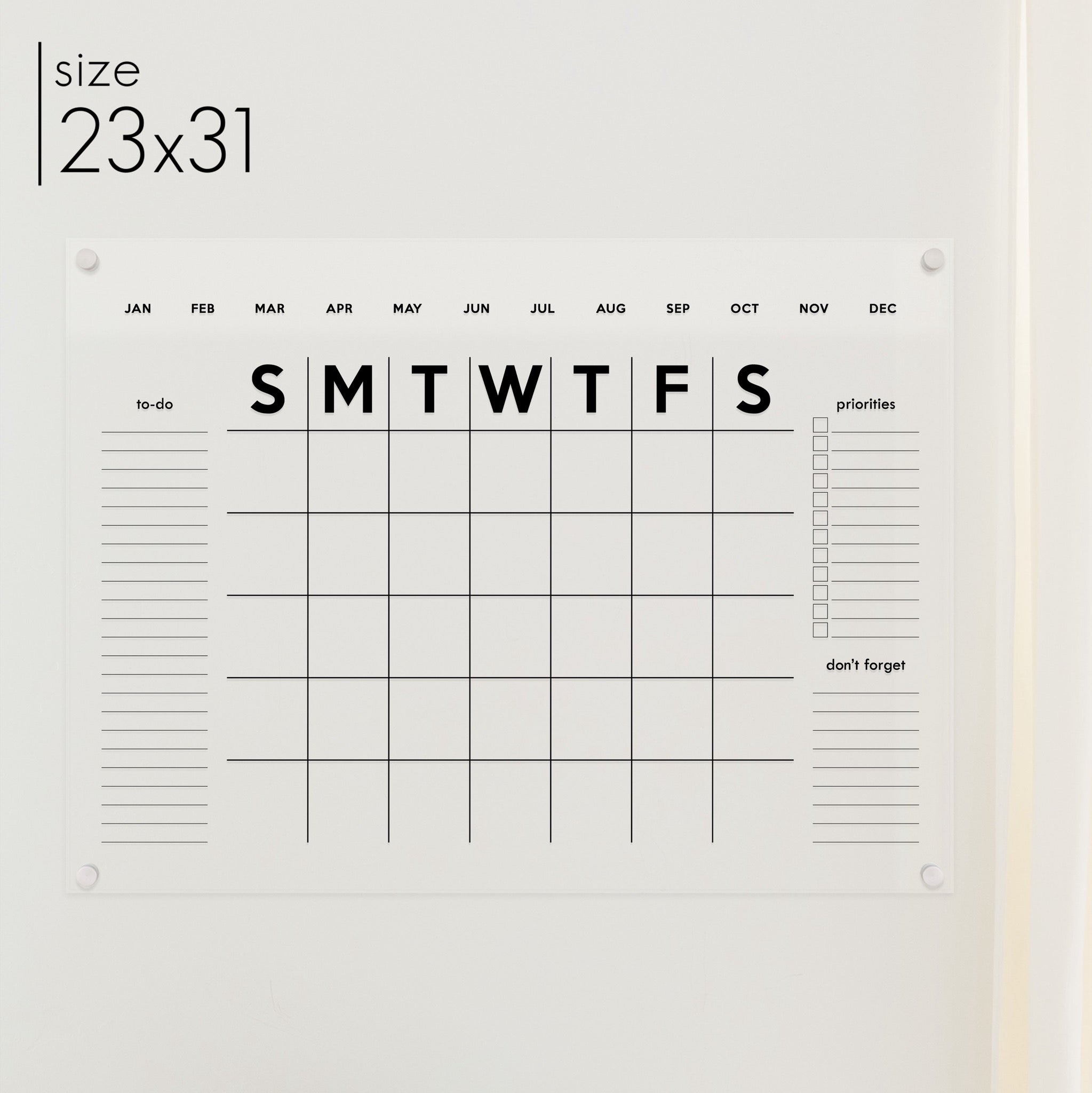 Monthly Acrylic Calendar + 3 Sections | Horizontal Minimalist