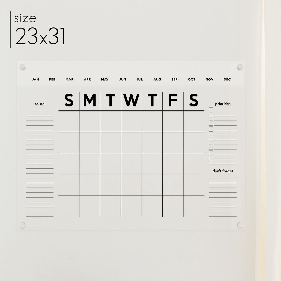 Monthly Acrylic Calendar + 3 Sections | Horizontal Minimalist